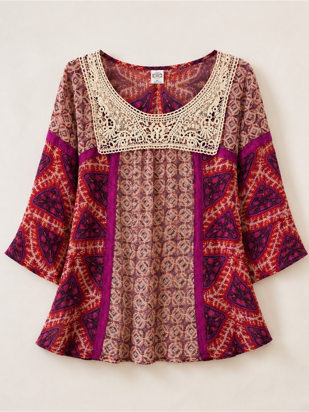 Bila Crochet Lace Boho Peasant Top XL